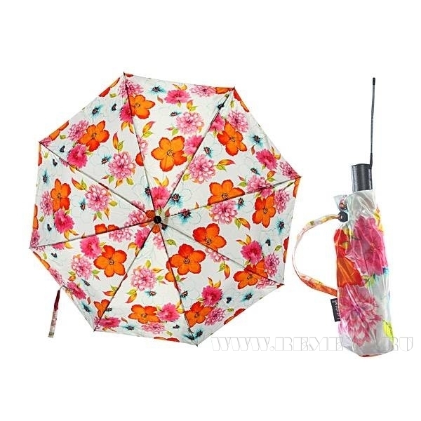 Зонт 23, полный автомат (Атласный, Цветы на белом фоне) оптом