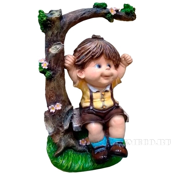 Фигура садовая декоративная Мальчик на качелях L28W24H45 см оптом
