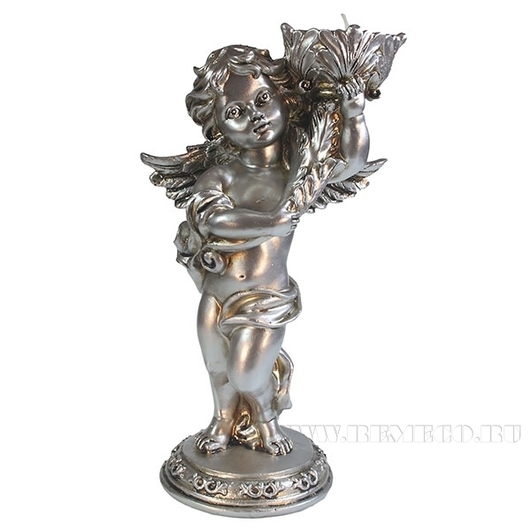Изделие декоративное Ангелочек с подсвечником в левой руке(цвет серебро) L14W8H21,5см оптом