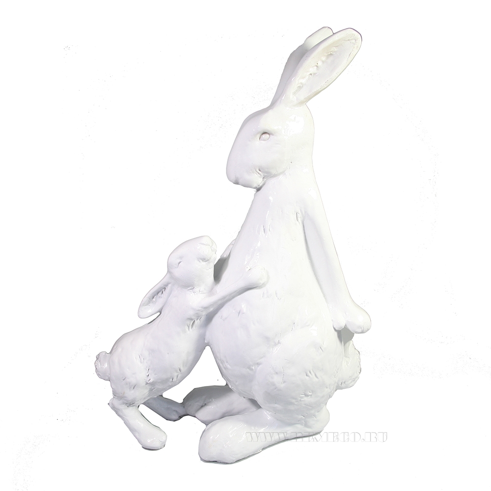 Фигура декоративная Зайчиха с зайчонком (белый глянец) оптом
