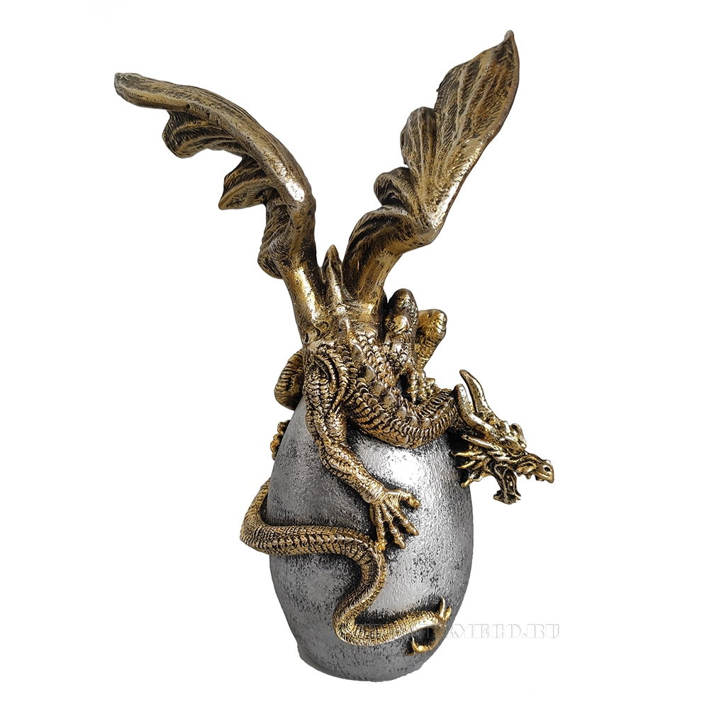Фигура декоративная Дракон на яйце (золото+серебро) L13W9H17,5 оптом
