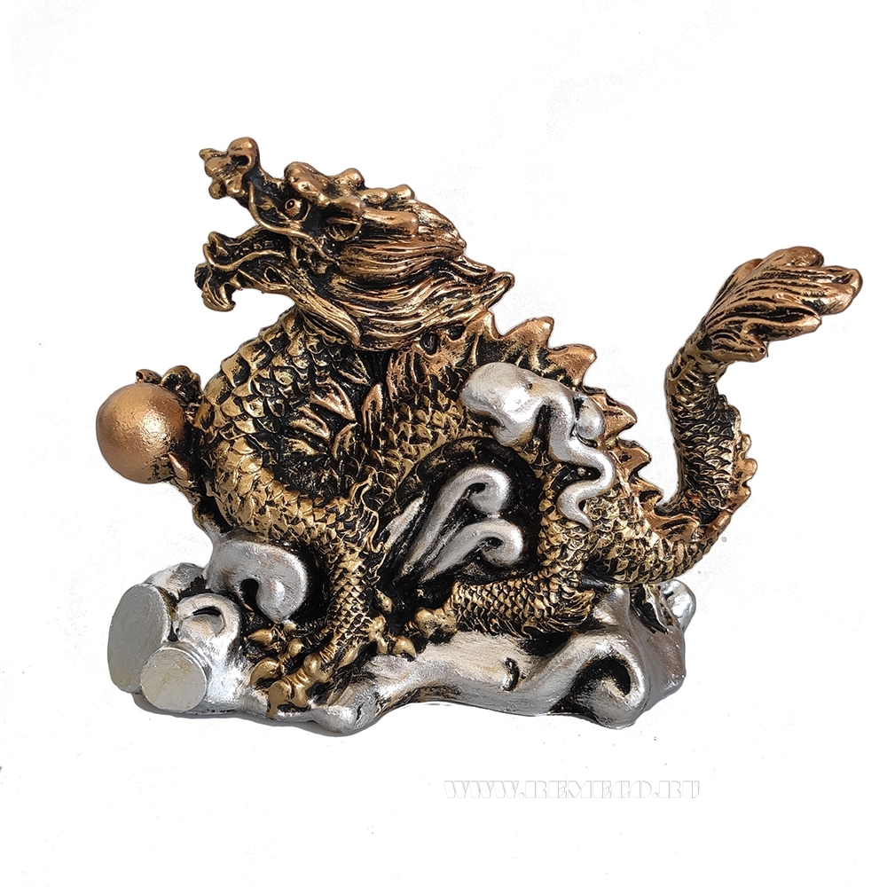 Фигура декоративная Китайский дракон (серебро+бронза) L10.5W4H8.5 см оптом